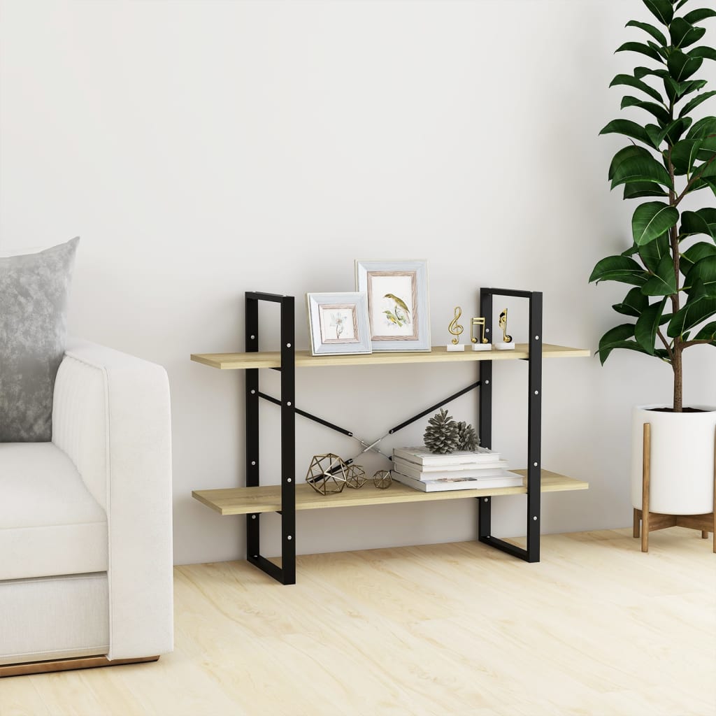 bogreol med 2 hylder 100x30x70 cm konstrueret træ sonoma-eg