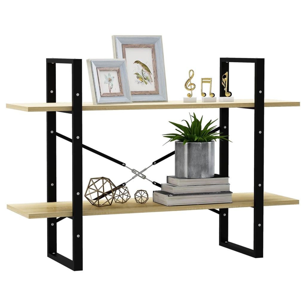 bogreol med 2 hylder 100x30x70 cm konstrueret træ sonoma-eg