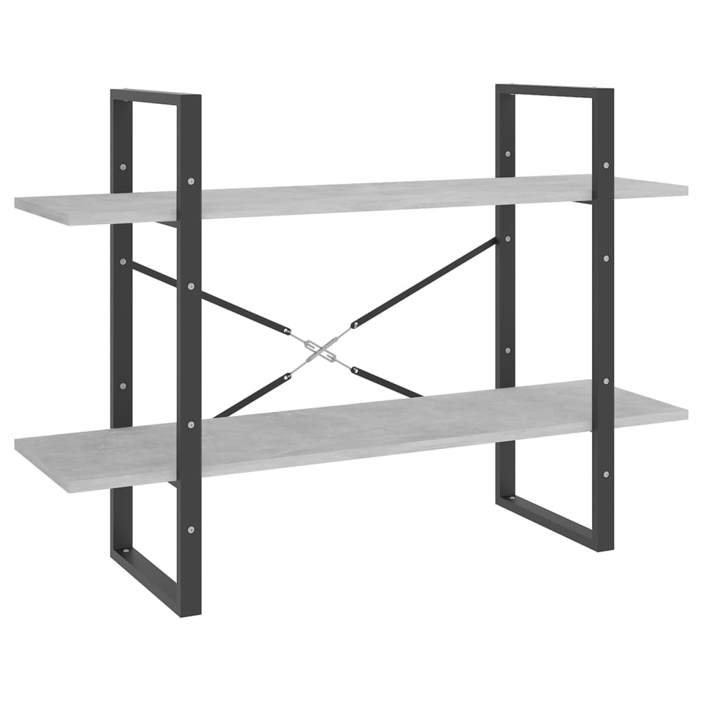 bogreol med 2 hylder 100x30x70 cm konstrueret træ betongrå