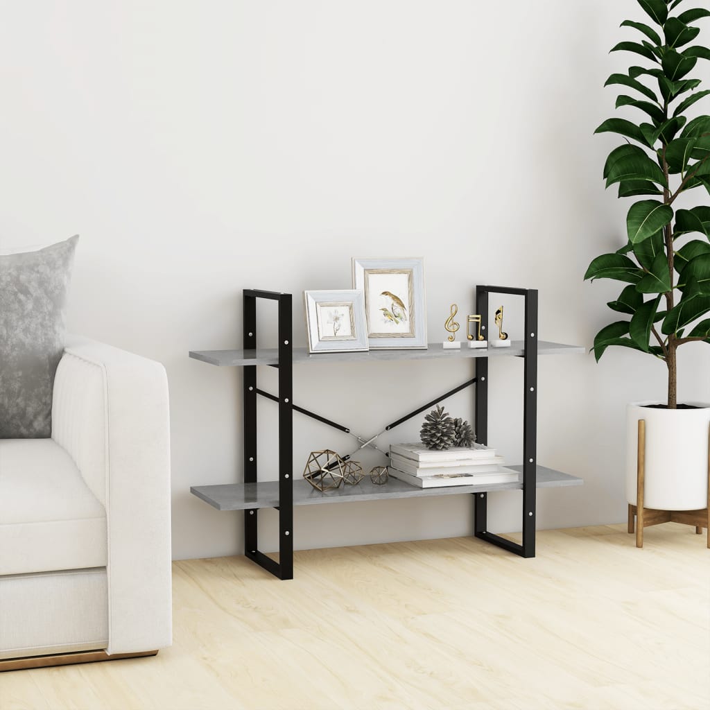 bogreol med 2 hylder 100x30x70 cm konstrueret træ betongrå