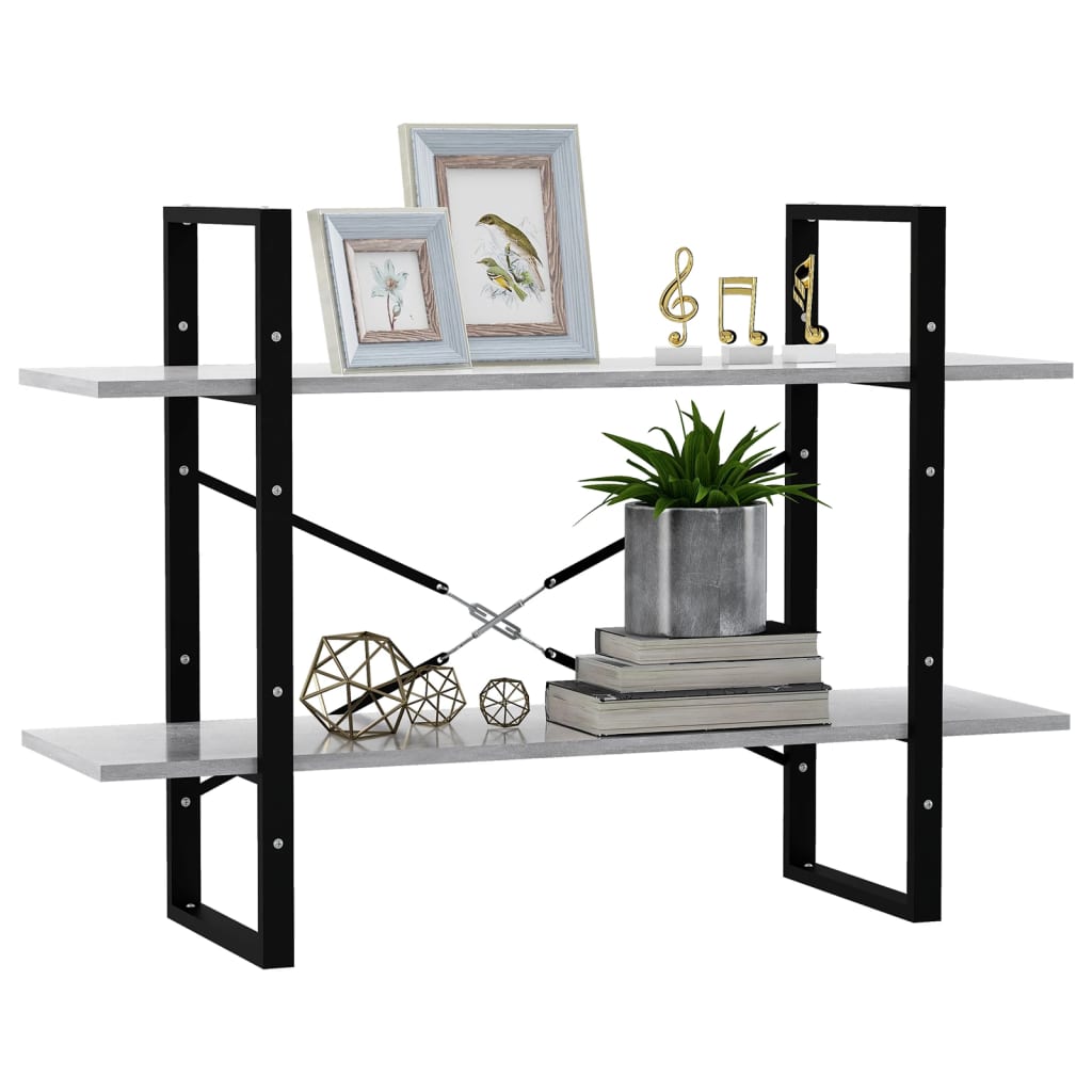 bogreol med 2 hylder 100x30x70 cm konstrueret træ betongrå