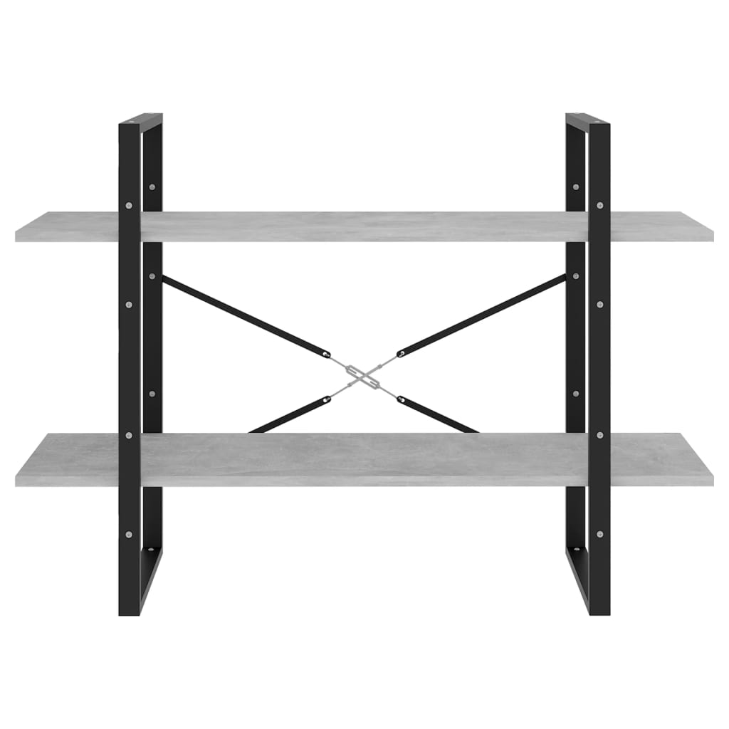 bogreol med 2 hylder 100x30x70 cm konstrueret træ betongrå
