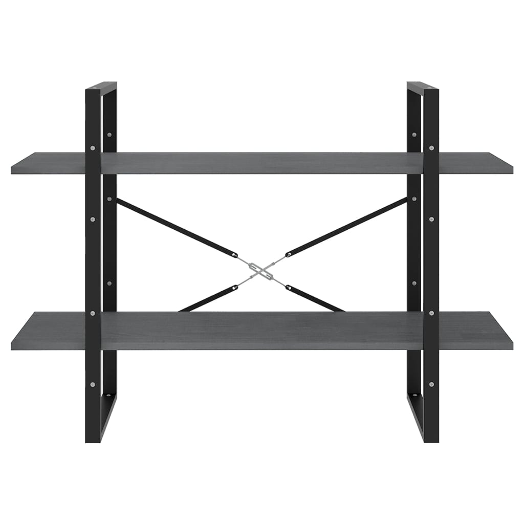 bogreol med 2 hylder 100x30x70 cm massivt fyrretræ grå