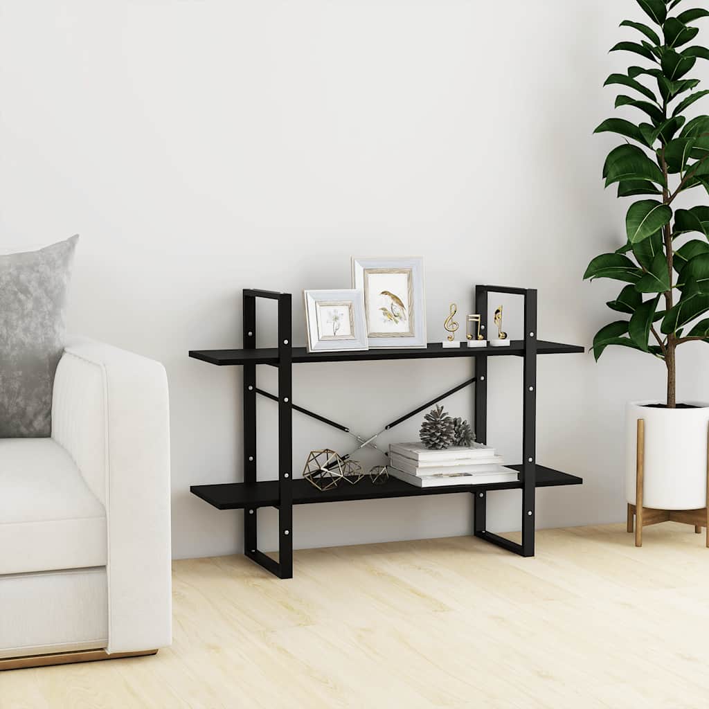 bogreol med 2 hylder 100x30x70 cm massivt fyrretræ sort