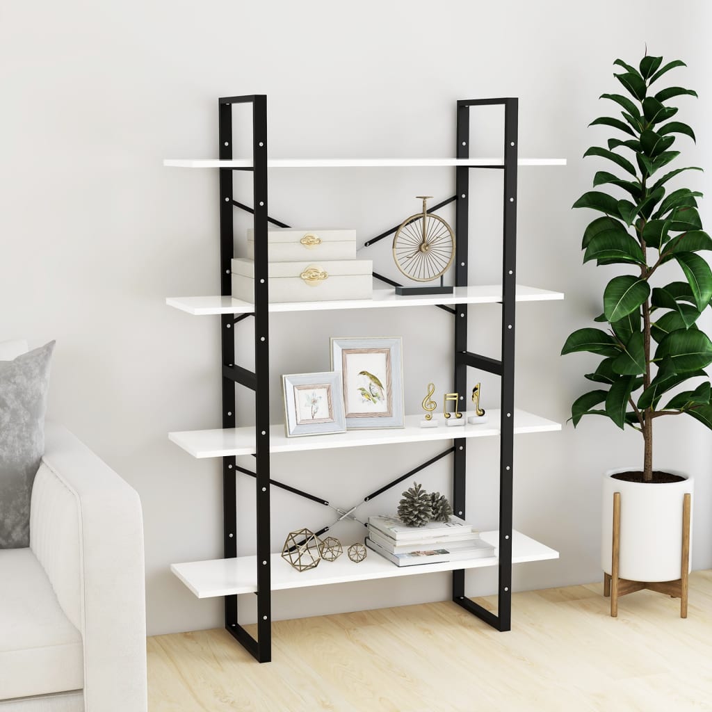 bogreol med 4 hylder 100x30x140 cm konstrueret træ hvid