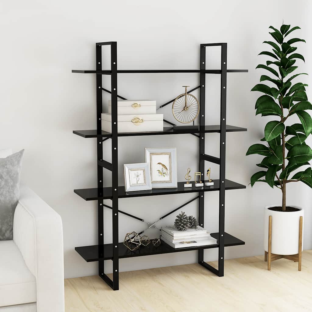 bogreol med 4 hylder 100x30x140 cm konstrueret træ sort