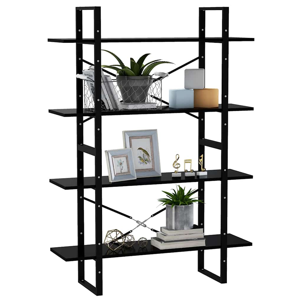 bogreol med 4 hylder 100x30x140 cm konstrueret træ sort