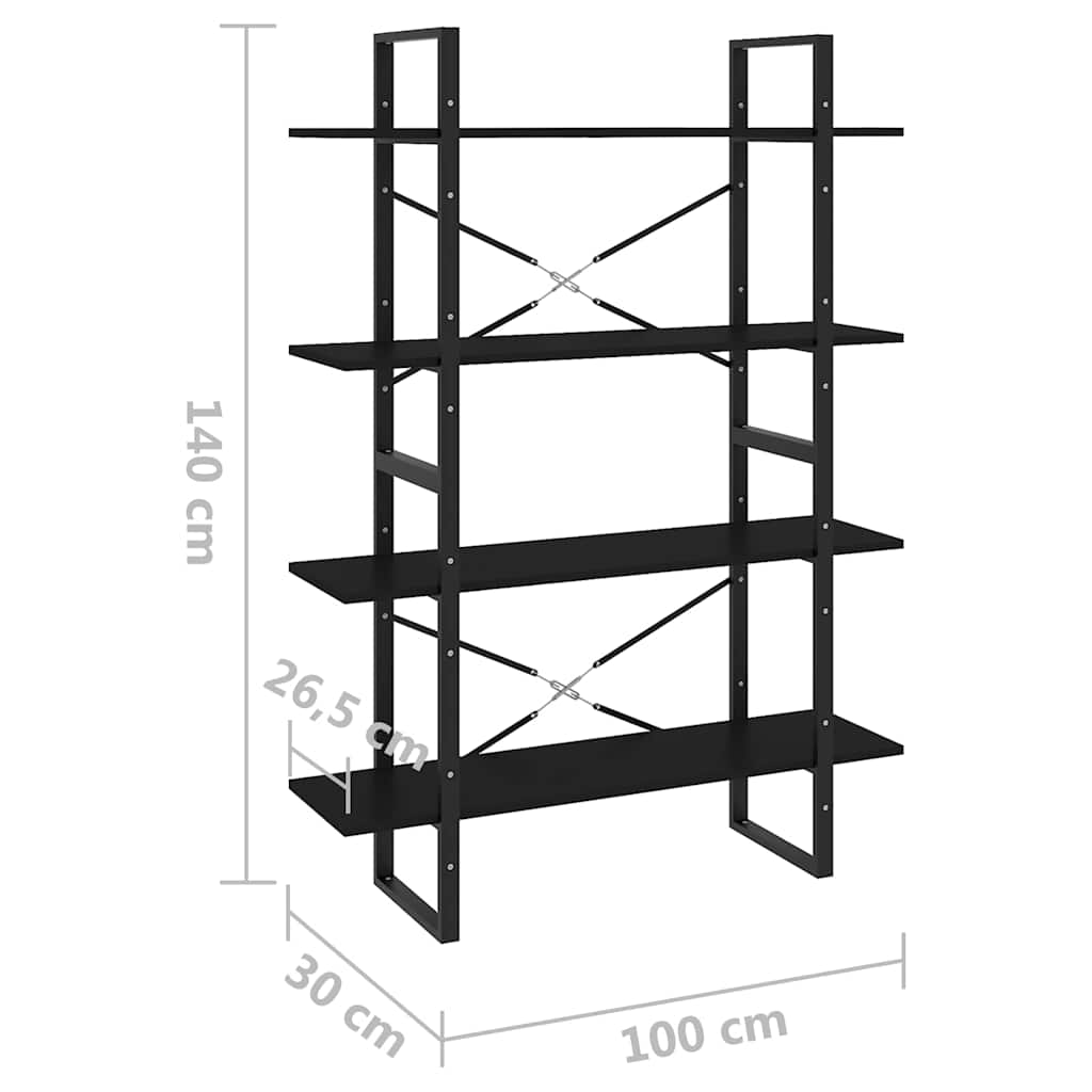bogreol med 4 hylder 100x30x140 cm konstrueret træ sort