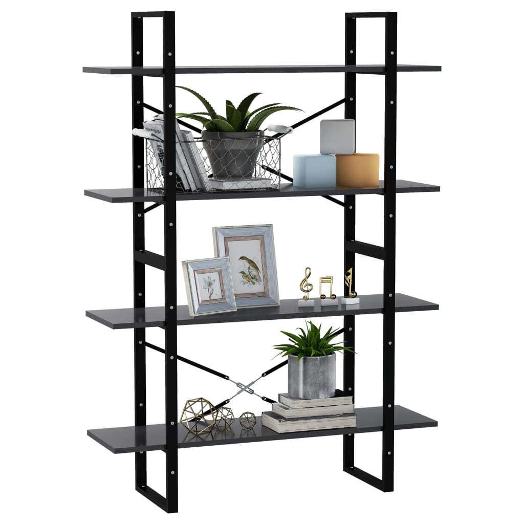 bogreol med 4 hylder 100x30x140 cm konstrueret træ grå