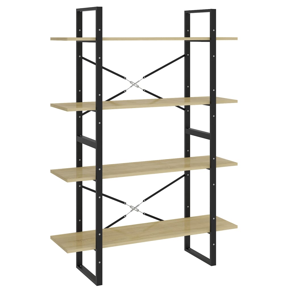 bogreol med 4 hylder 100x30x140 cm konstrueret træ sonoma-eg