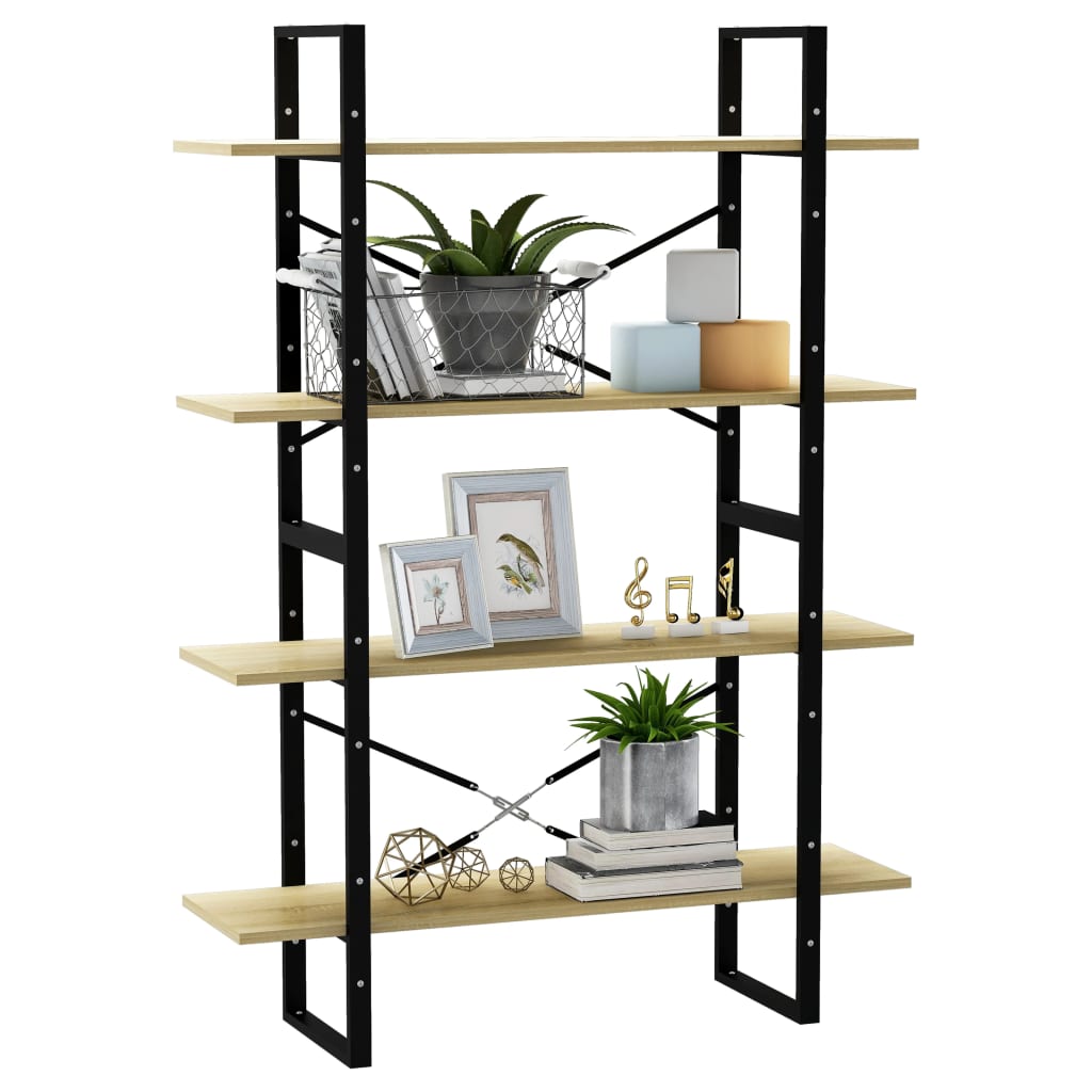 bogreol med 4 hylder 100x30x140 cm konstrueret træ sonoma-eg