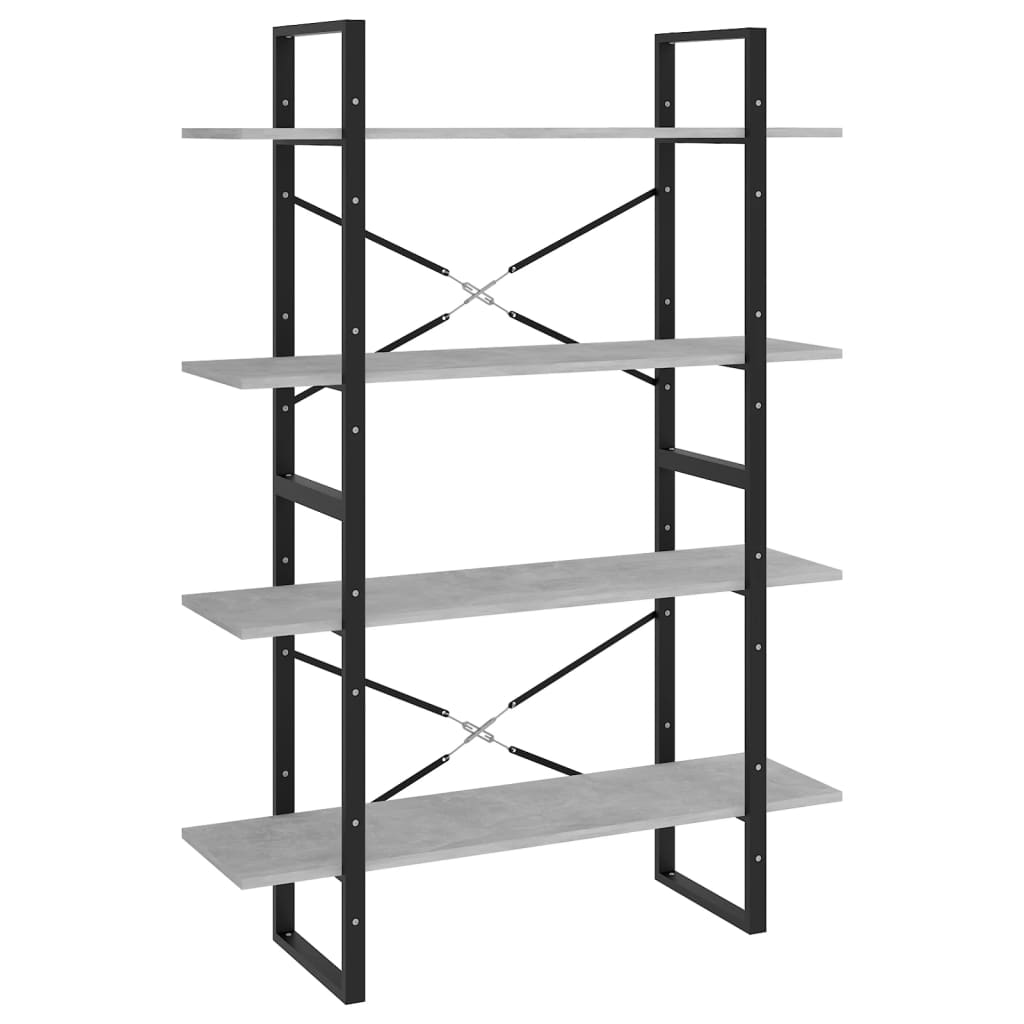 bogreol med 4 hylder 100x30x140 cm konstrueret træ betongrå