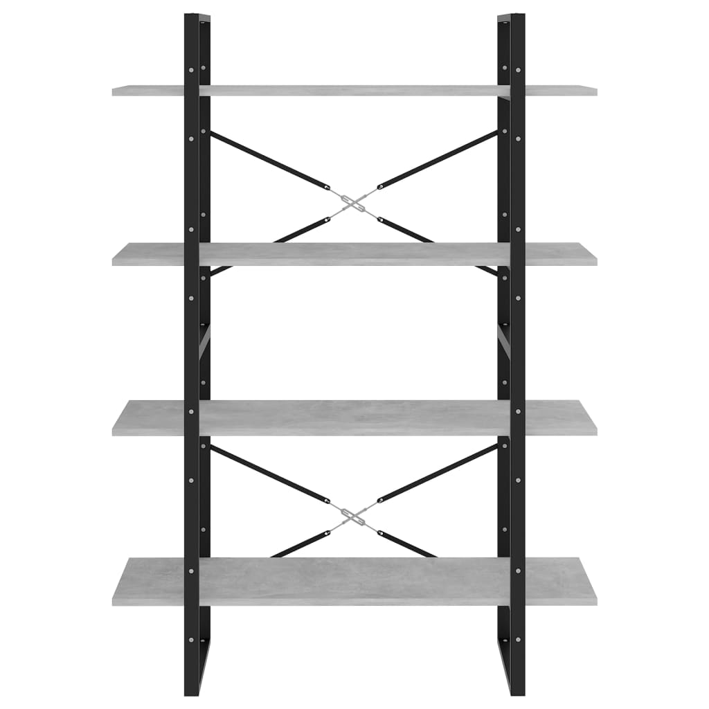 bogreol med 4 hylder 100x30x140 cm konstrueret træ betongrå