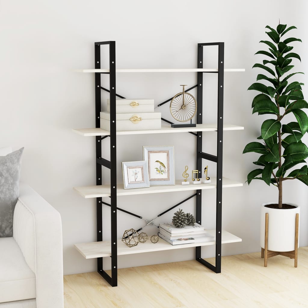 bogreol med 4 hylder 100x30x140 cm massivt fyrretræ hvid