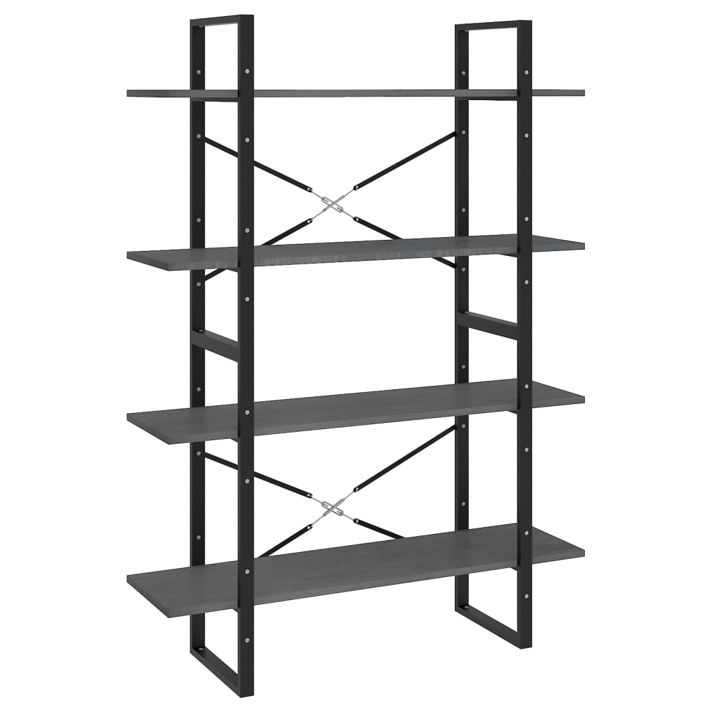 bogreol med 4 hylder 100x30x140 cm massivt fyrretræ grå