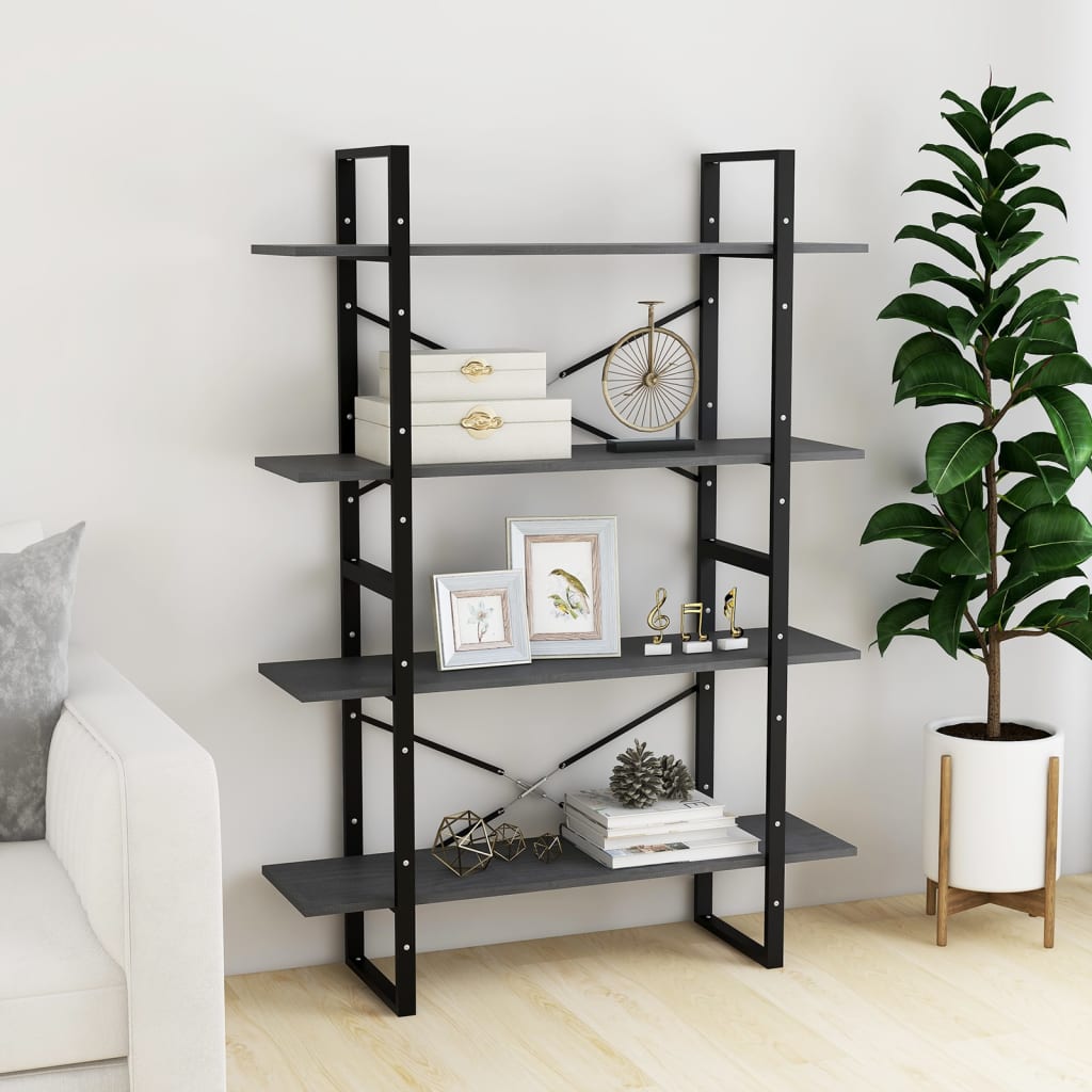 bogreol med 4 hylder 100x30x140 cm massivt fyrretræ grå
