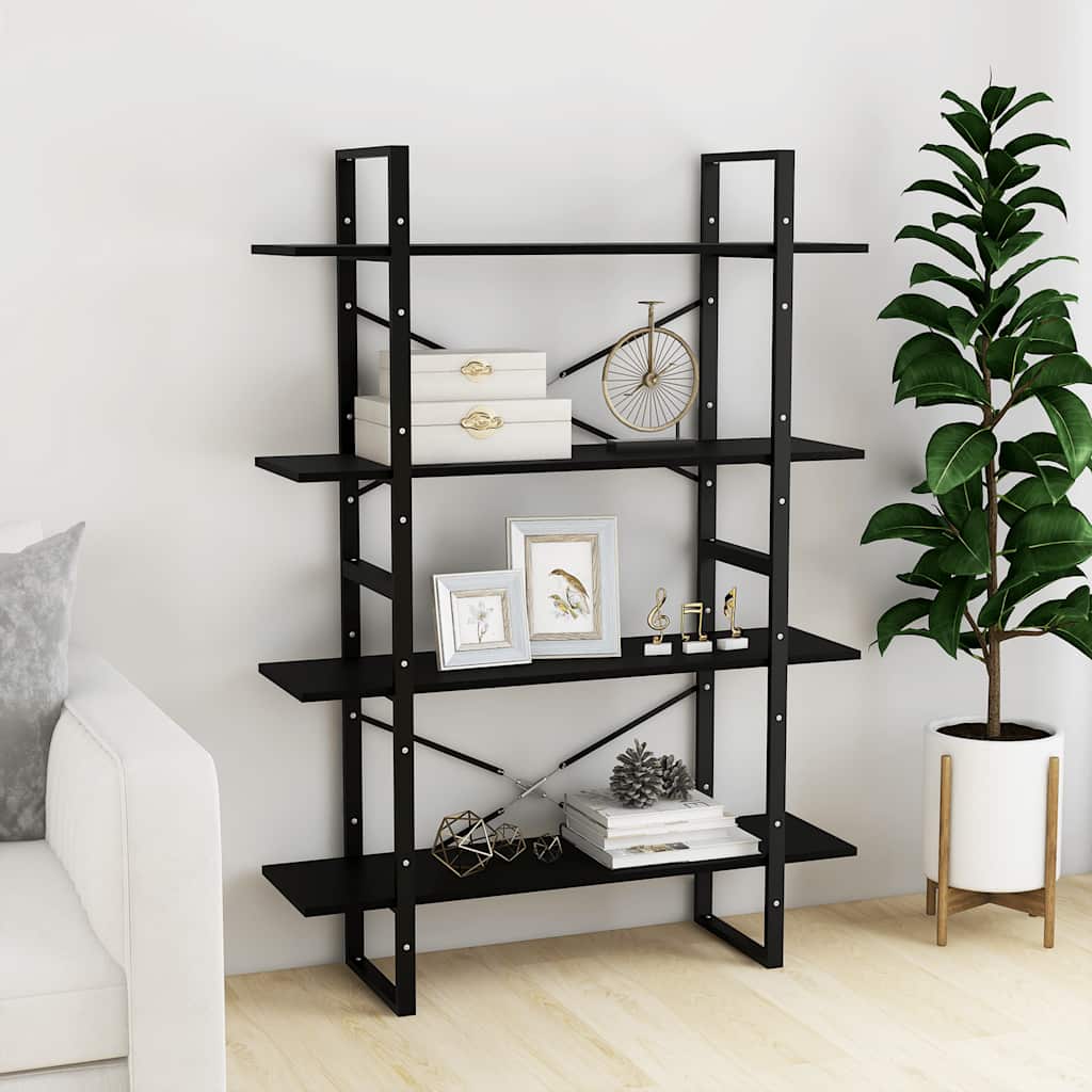 bogreol med 4 hylder 100x30x140 cm massivt fyrretræ sort