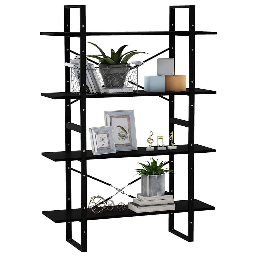 bogreol med 4 hylder 100x30x140 cm massivt fyrretræ sort