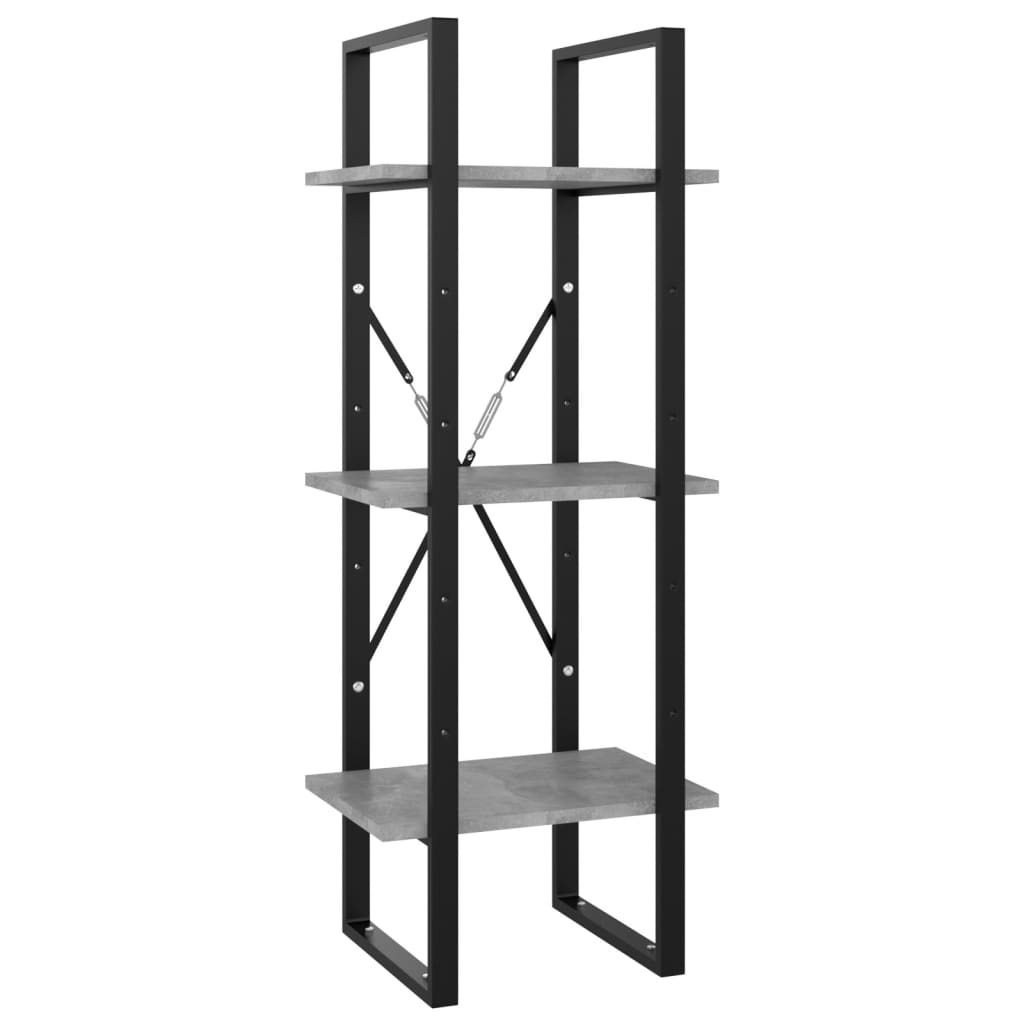 bogreol med 3 hylder 40x30x105 cm konstrueret træ betongrå