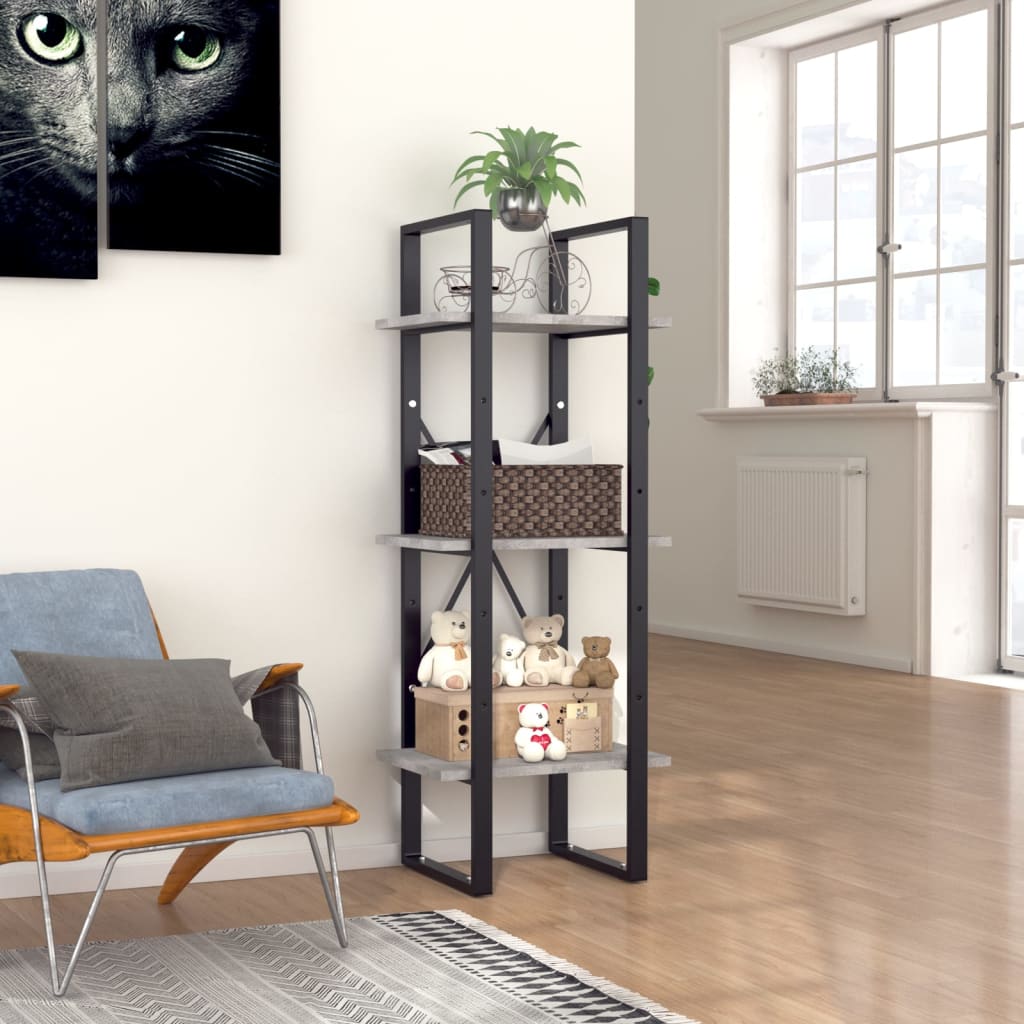 bogreol med 3 hylder 40x30x105 cm konstrueret træ betongrå