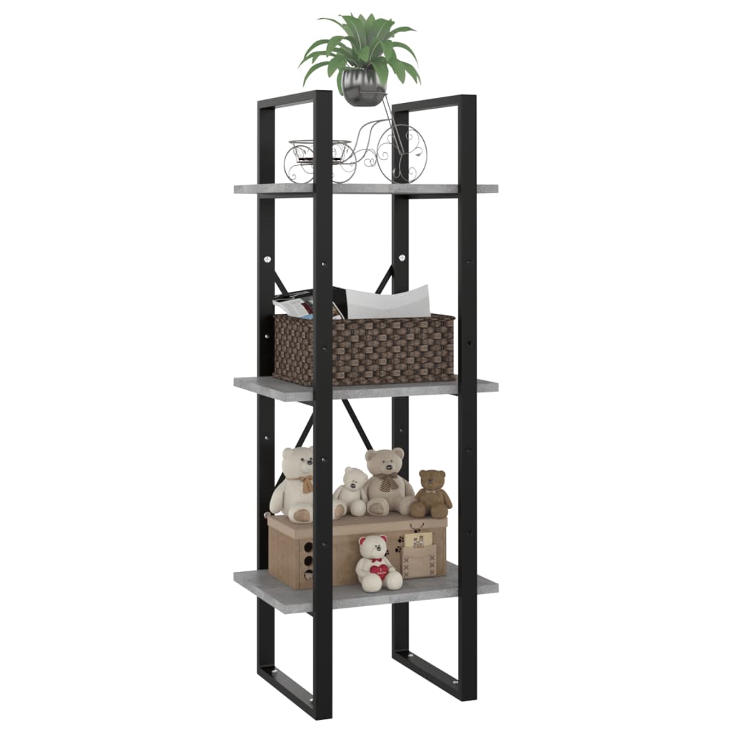 bogreol med 3 hylder 40x30x105 cm konstrueret træ betongrå