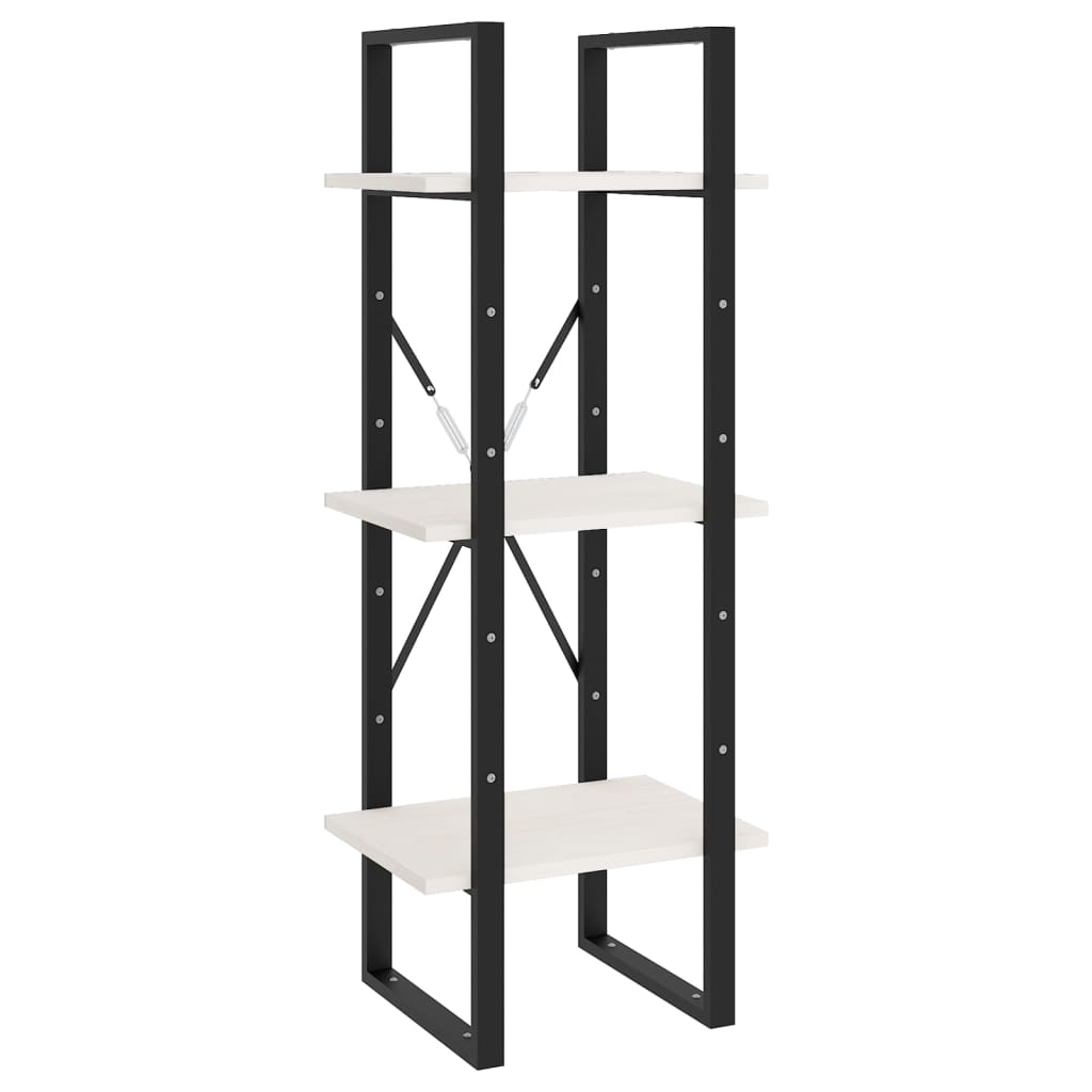 bogreol med 3 hylder 40x30x105 cm massivt fyrretræ hvid