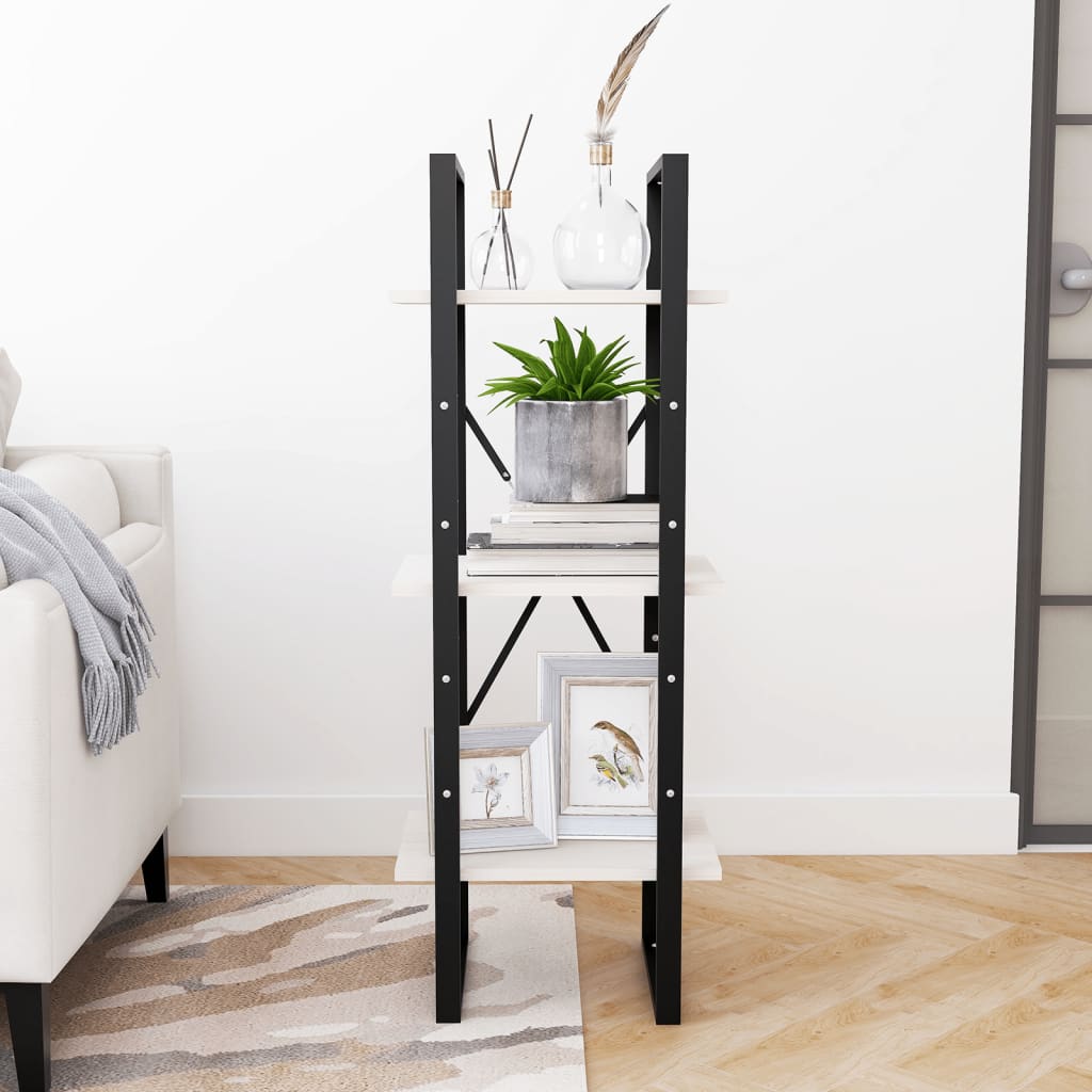 bogreol med 3 hylder 40x30x105 cm massivt fyrretræ hvid
