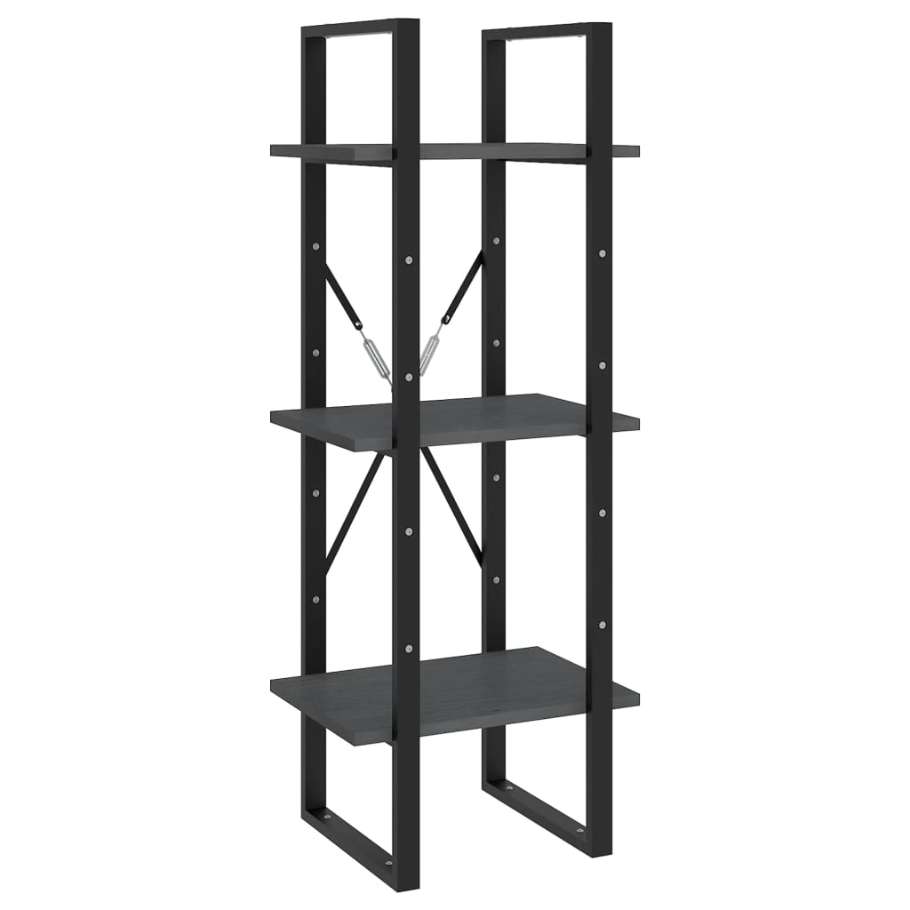 bogreol med 3 hylder 40x30x105 cm massivt fyrretræ grå
