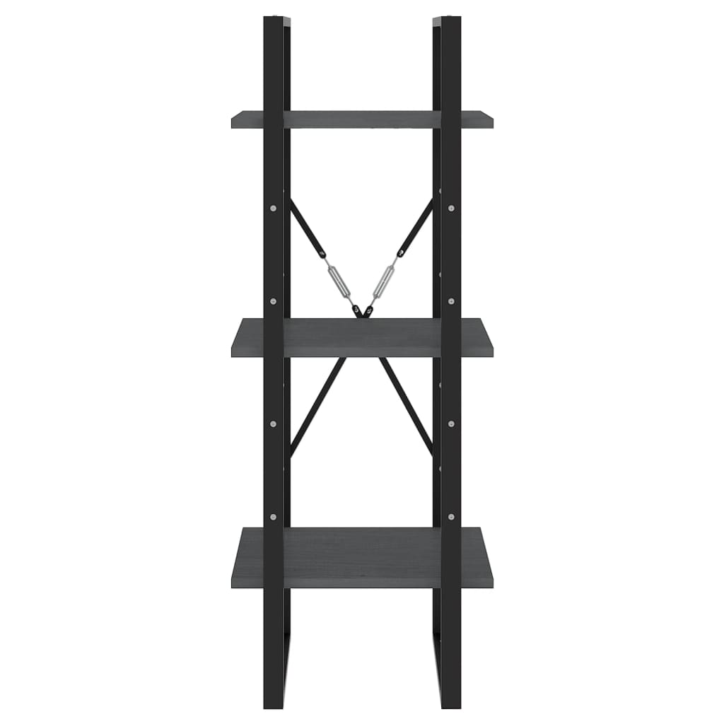 bogreol med 3 hylder 40x30x105 cm massivt fyrretræ grå