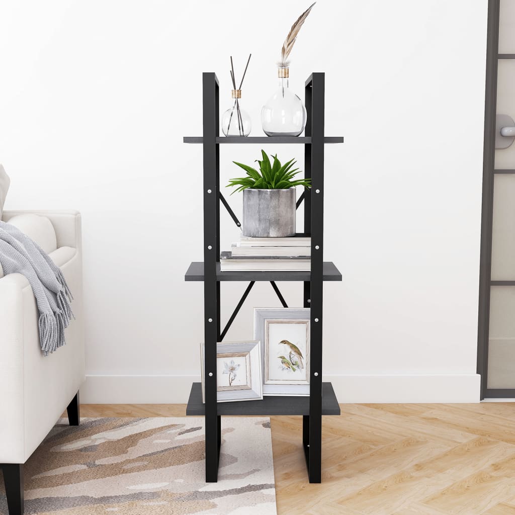 bogreol med 3 hylder 40x30x105 cm massivt fyrretræ grå