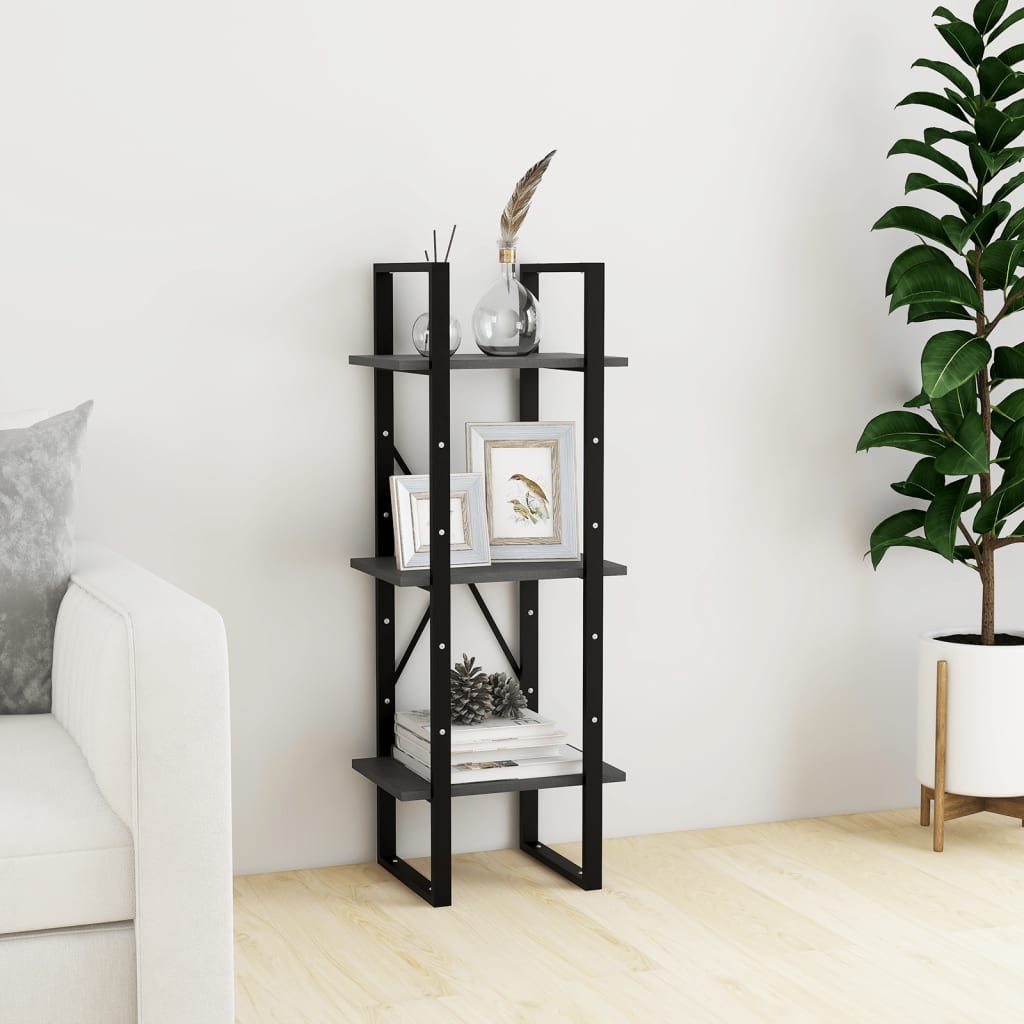 bogreol med 3 hylder 40x30x105 cm massivt fyrretræ grå