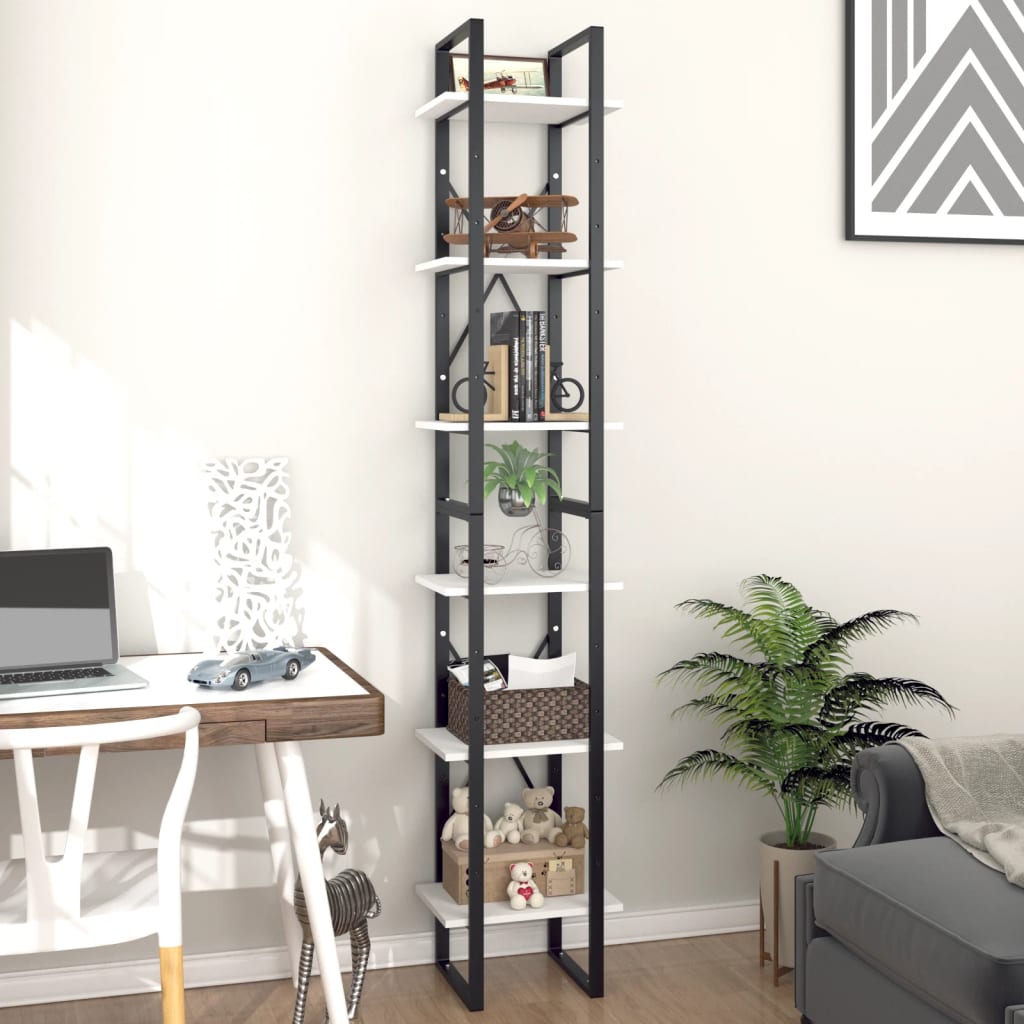 bogreol med 6 hylder 40x30x210 cm konstrueret træ hvid