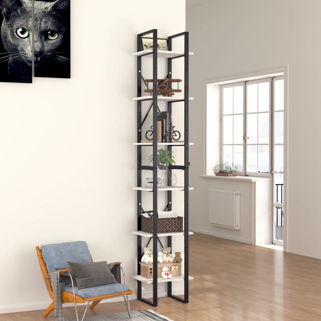 bogreol med 6 hylder 40x30x210 cm konstrueret træ hvid