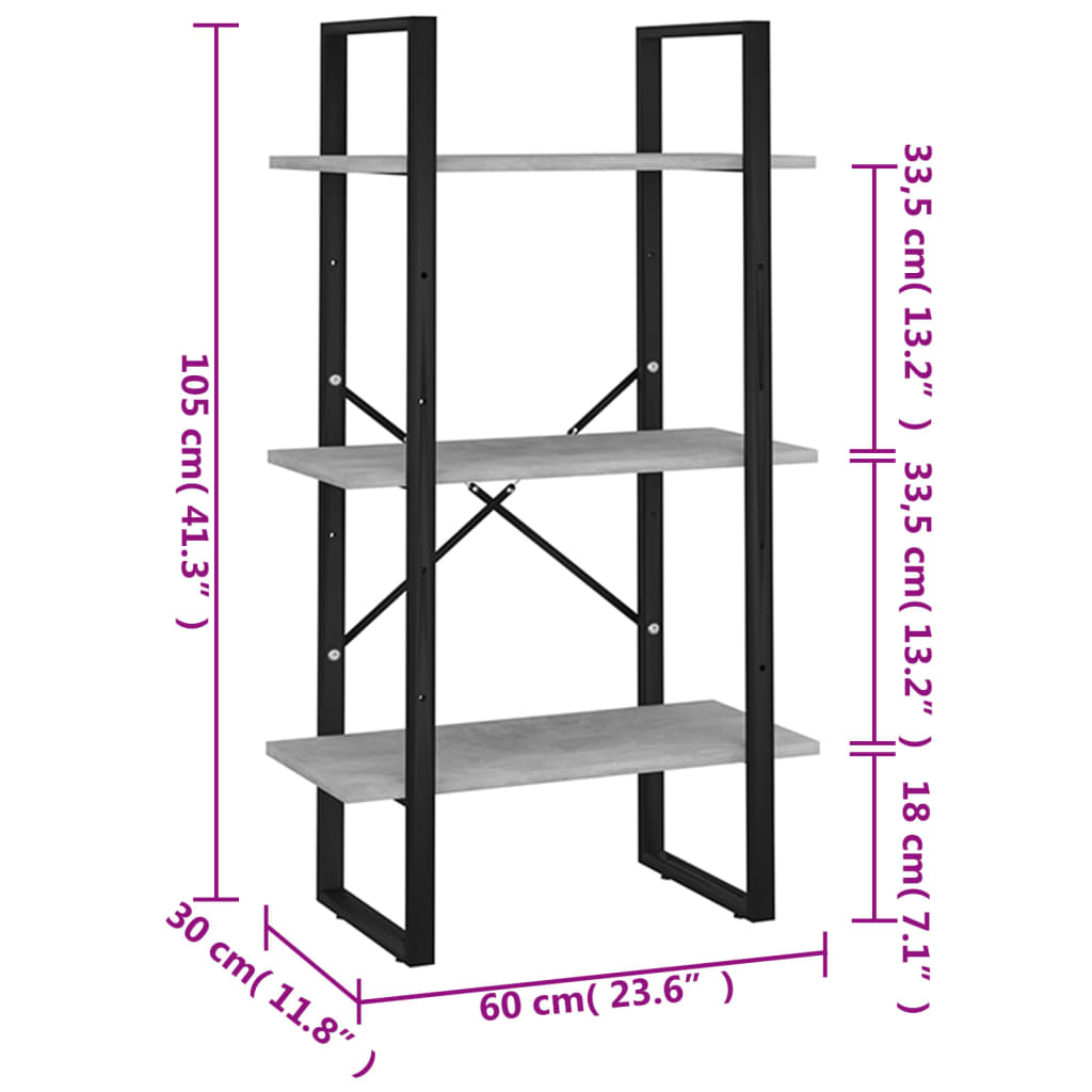 opbevaringsreol 60x30x105 cm konstrueret træ betongrå