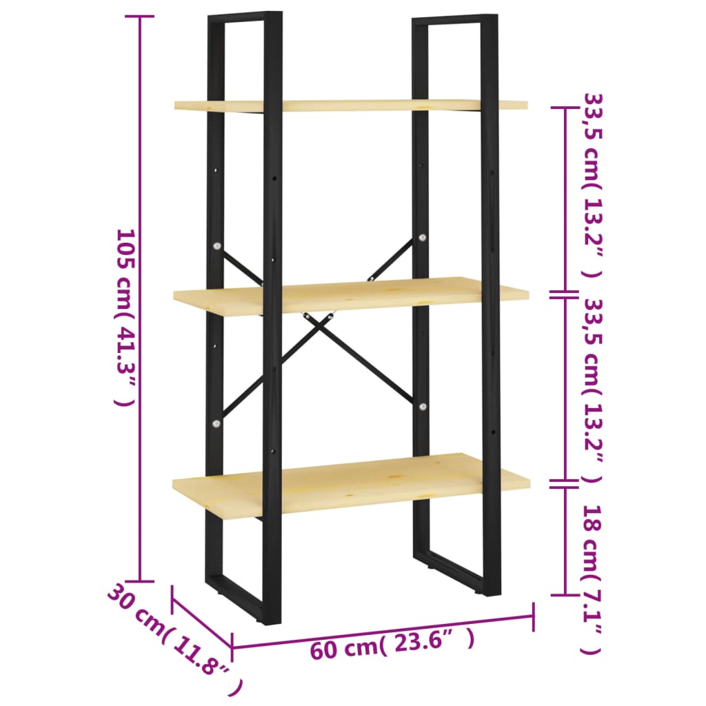 opbevaringsreol 60x30x105 cm massivt fyrretræ