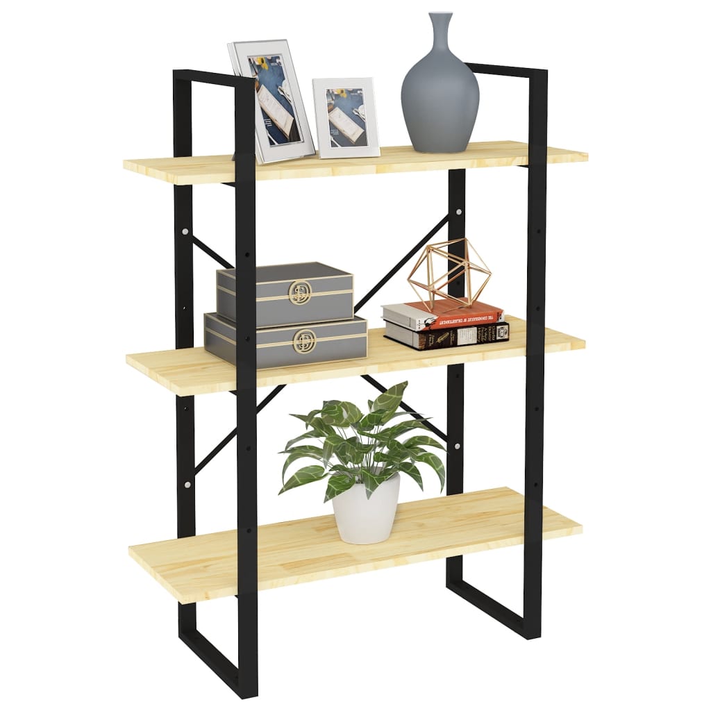bogreol 80x30x105 cm 3 hylder massivt fyrretræ