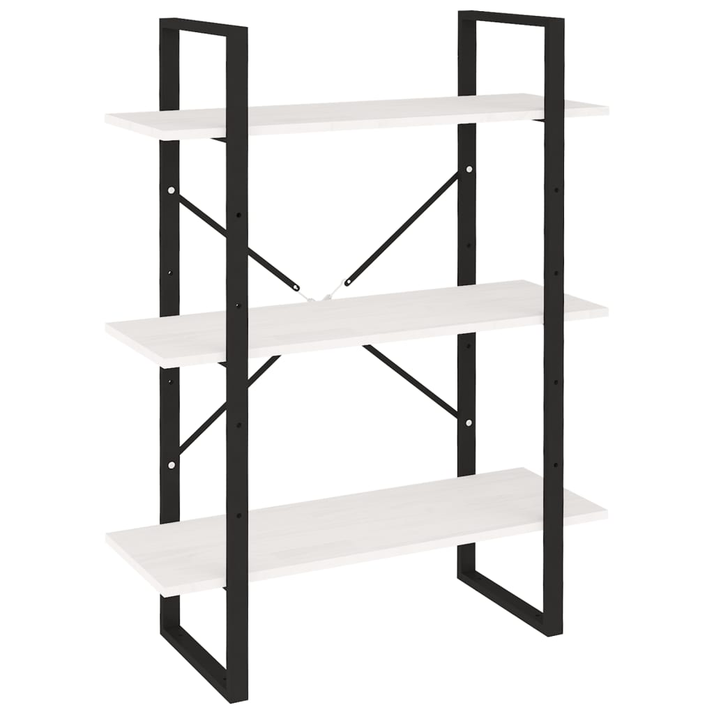 bogreol med 3 hylder 80x30x105 cm massivt fyrretræ hvid