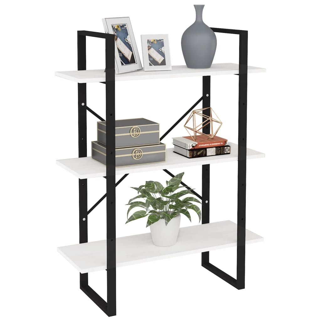 bogreol med 3 hylder 80x30x105 cm massivt fyrretræ hvid