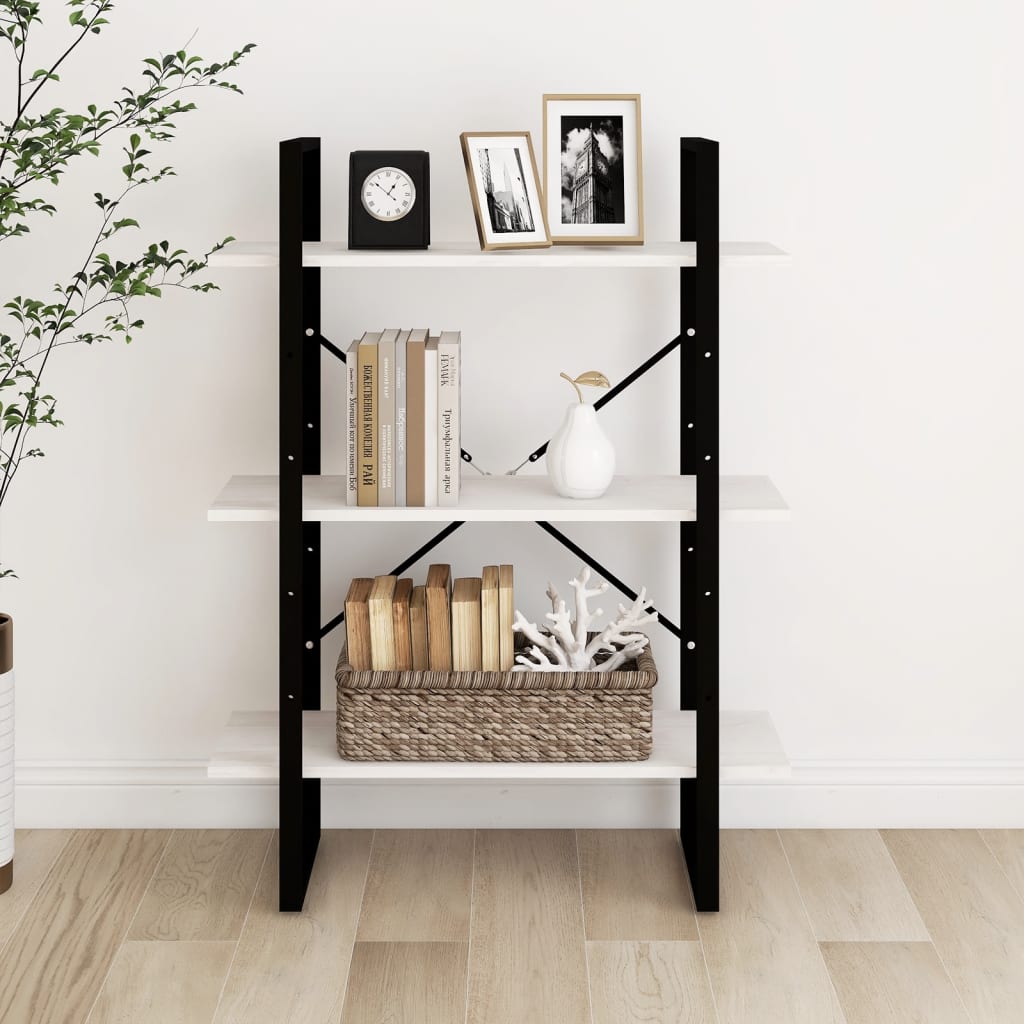bogreol med 3 hylder 80x30x105 cm massivt fyrretræ hvid