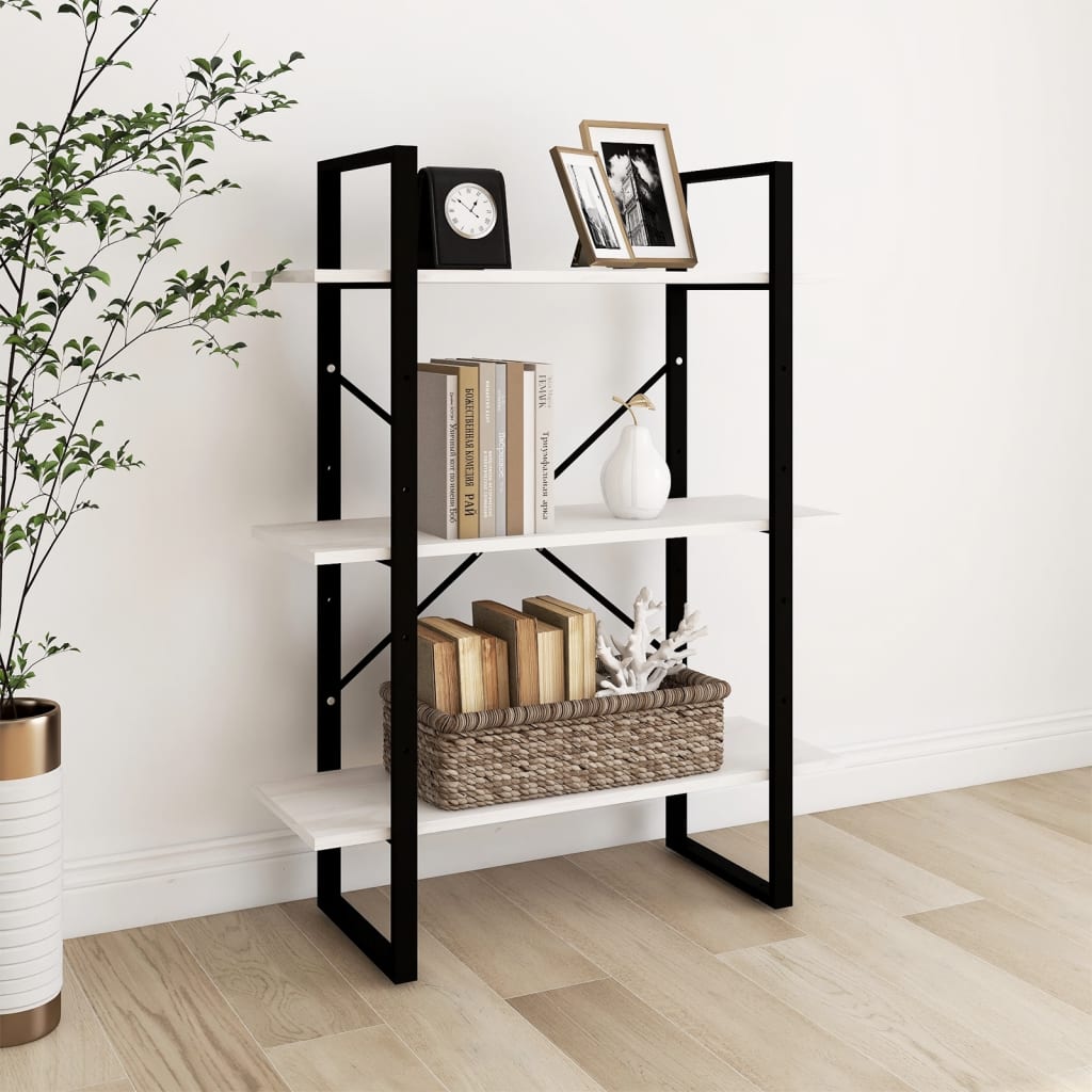 bogreol med 3 hylder 80x30x105 cm massivt fyrretræ hvid