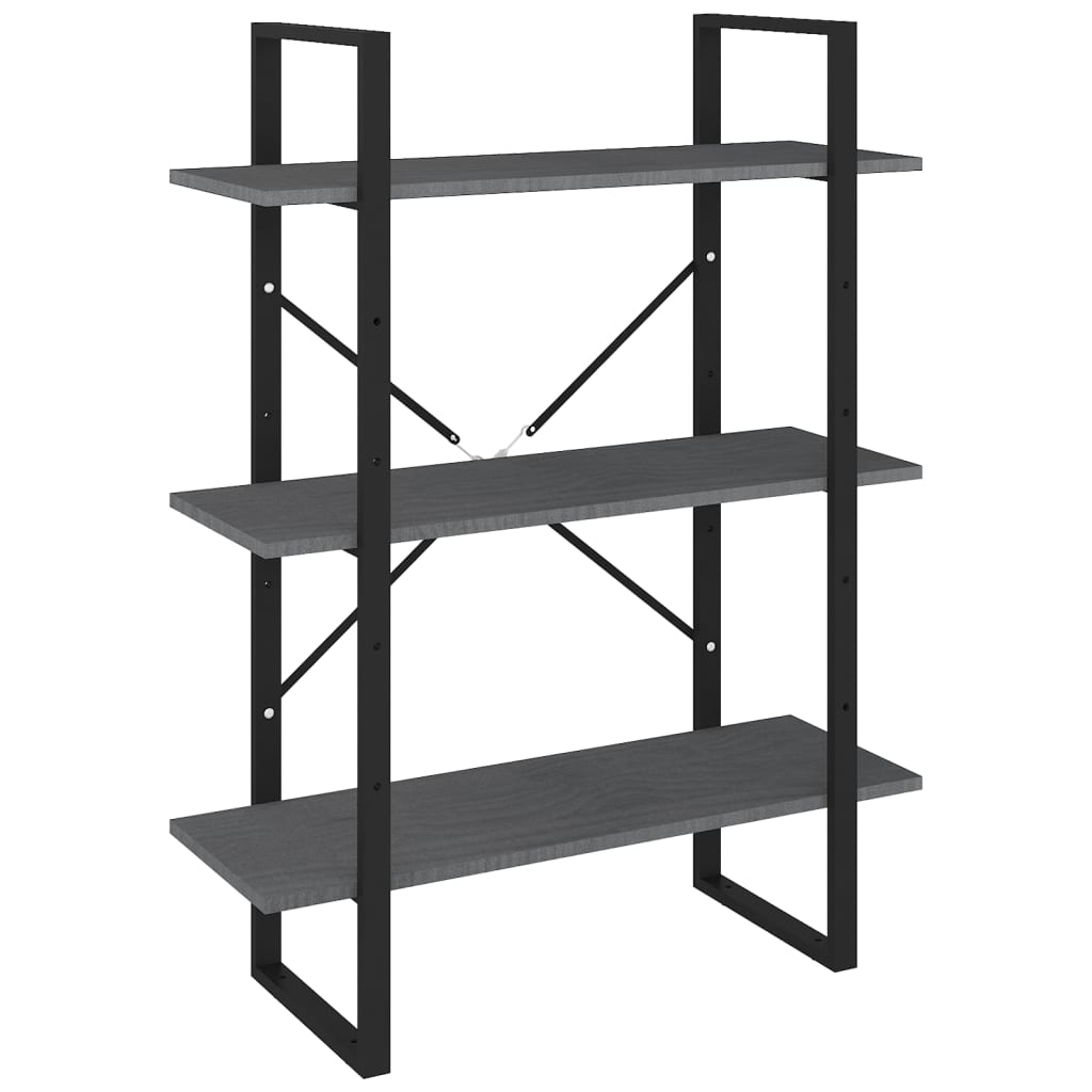 bogreol med 3 hylder 80x30x105 cm massivt fyrretræ grå