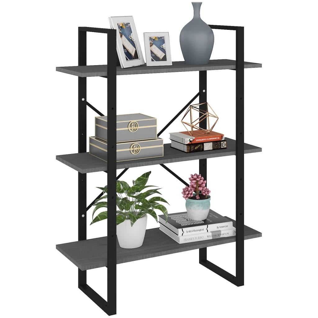 bogreol med 3 hylder 80x30x105 cm massivt fyrretræ grå