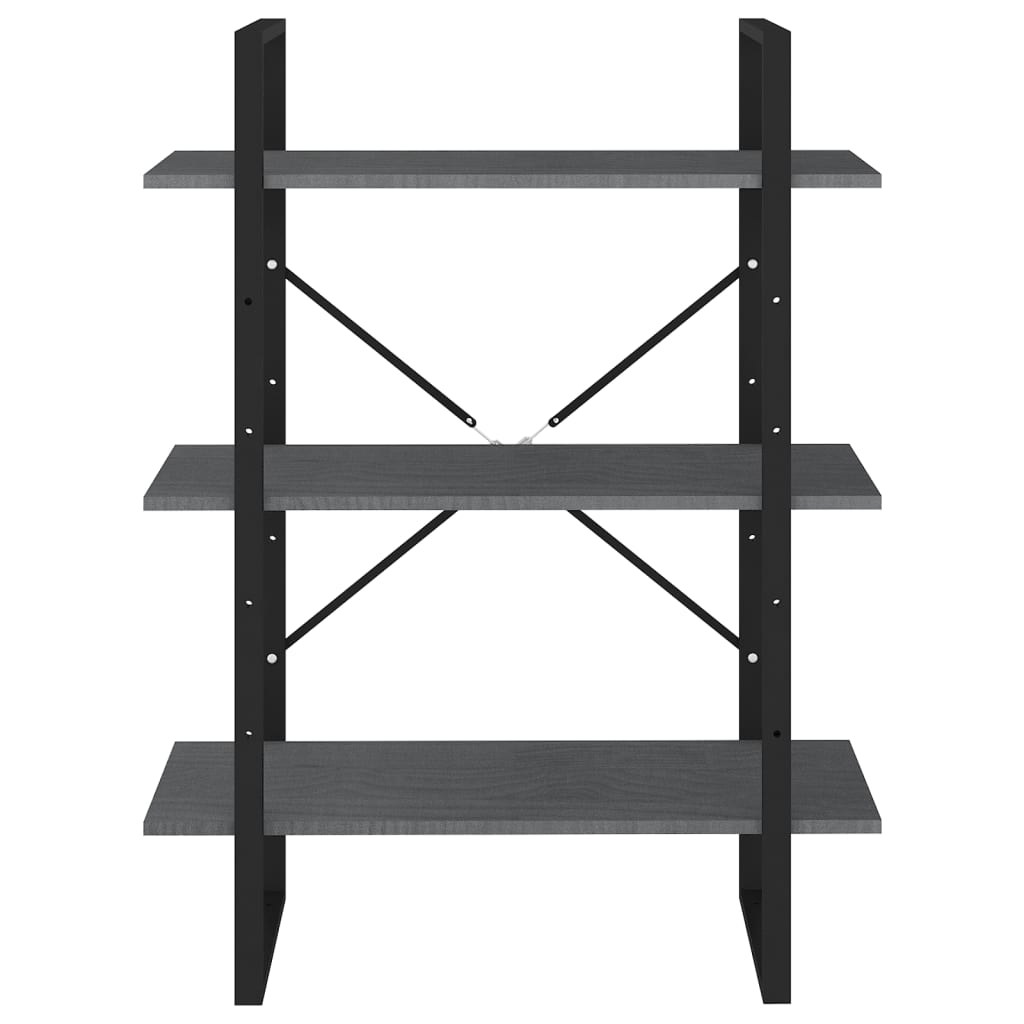bogreol med 3 hylder 80x30x105 cm massivt fyrretræ grå