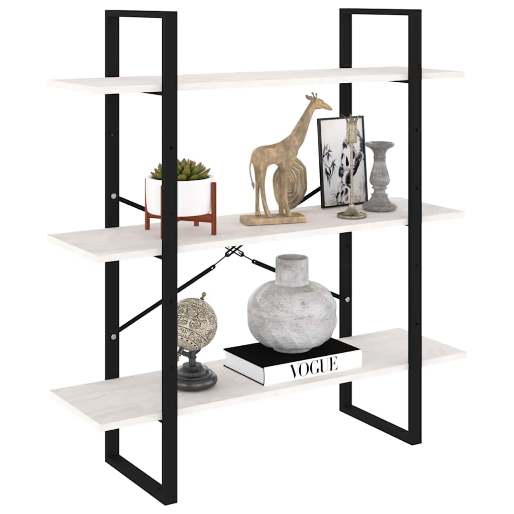 bogreol med 3 hylder 100x30x105 cm massivt fyrretræ hvid