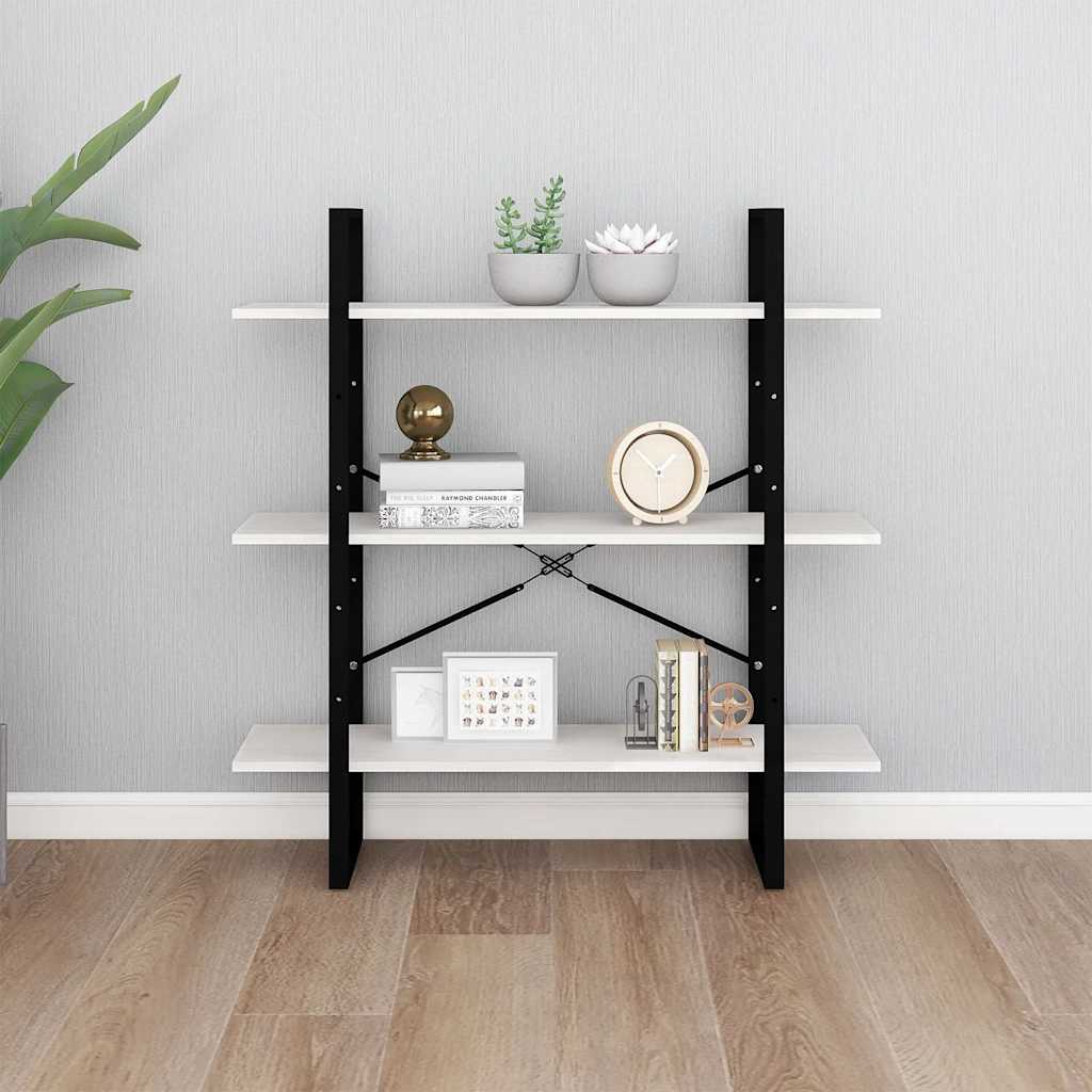 bogreol med 3 hylder 100x30x105 cm massivt fyrretræ hvid