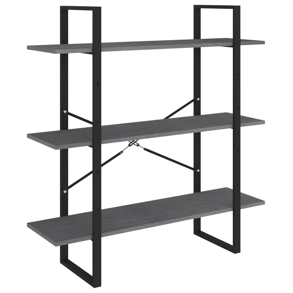 bogreol med 3 hylder 100x30x105 cm massivt fyrretræ grå
