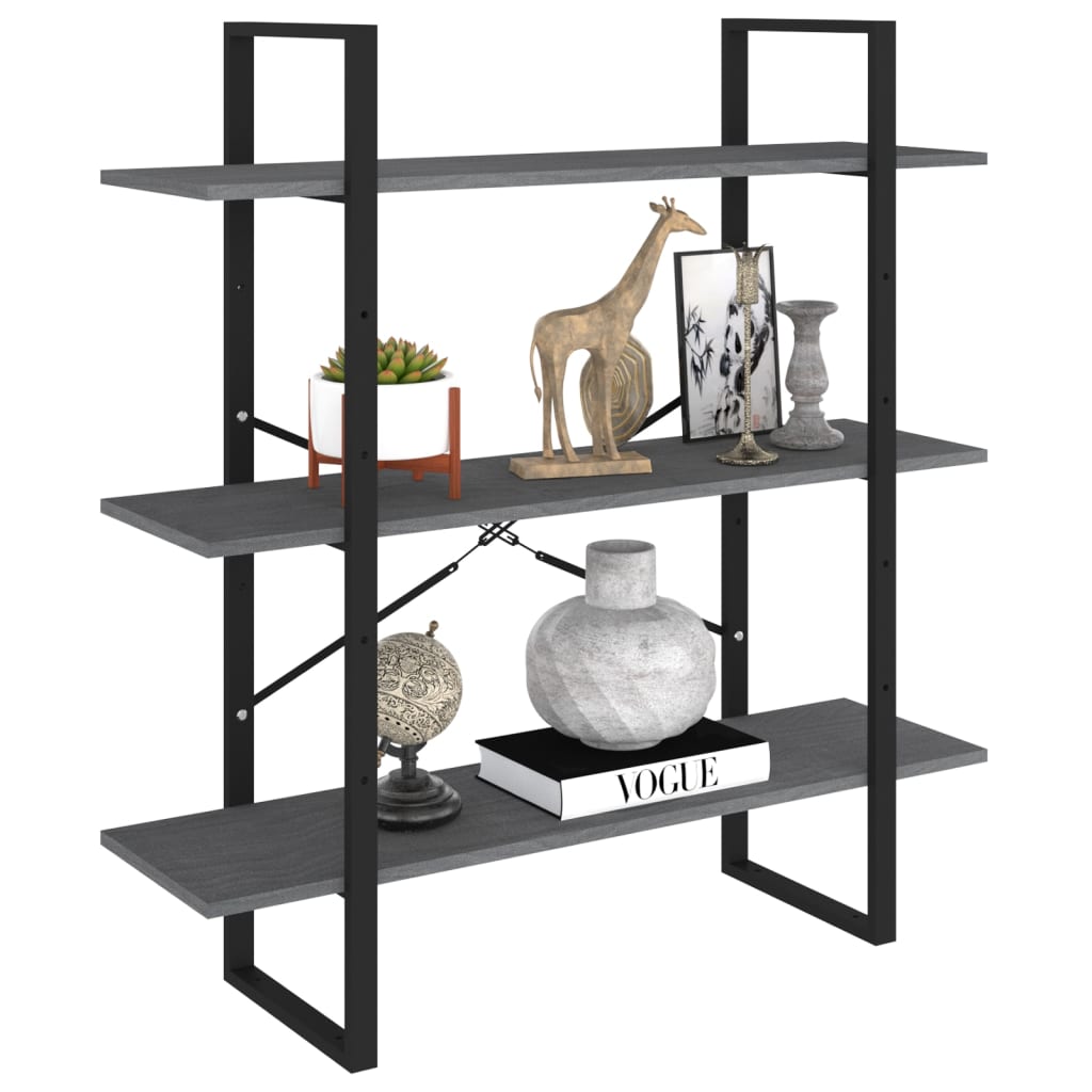 bogreol med 3 hylder 100x30x105 cm massivt fyrretræ grå