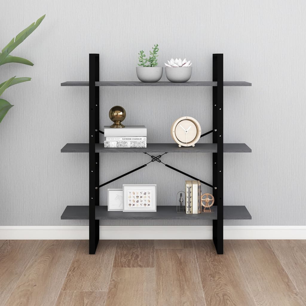 bogreol med 3 hylder 100x30x105 cm massivt fyrretræ grå