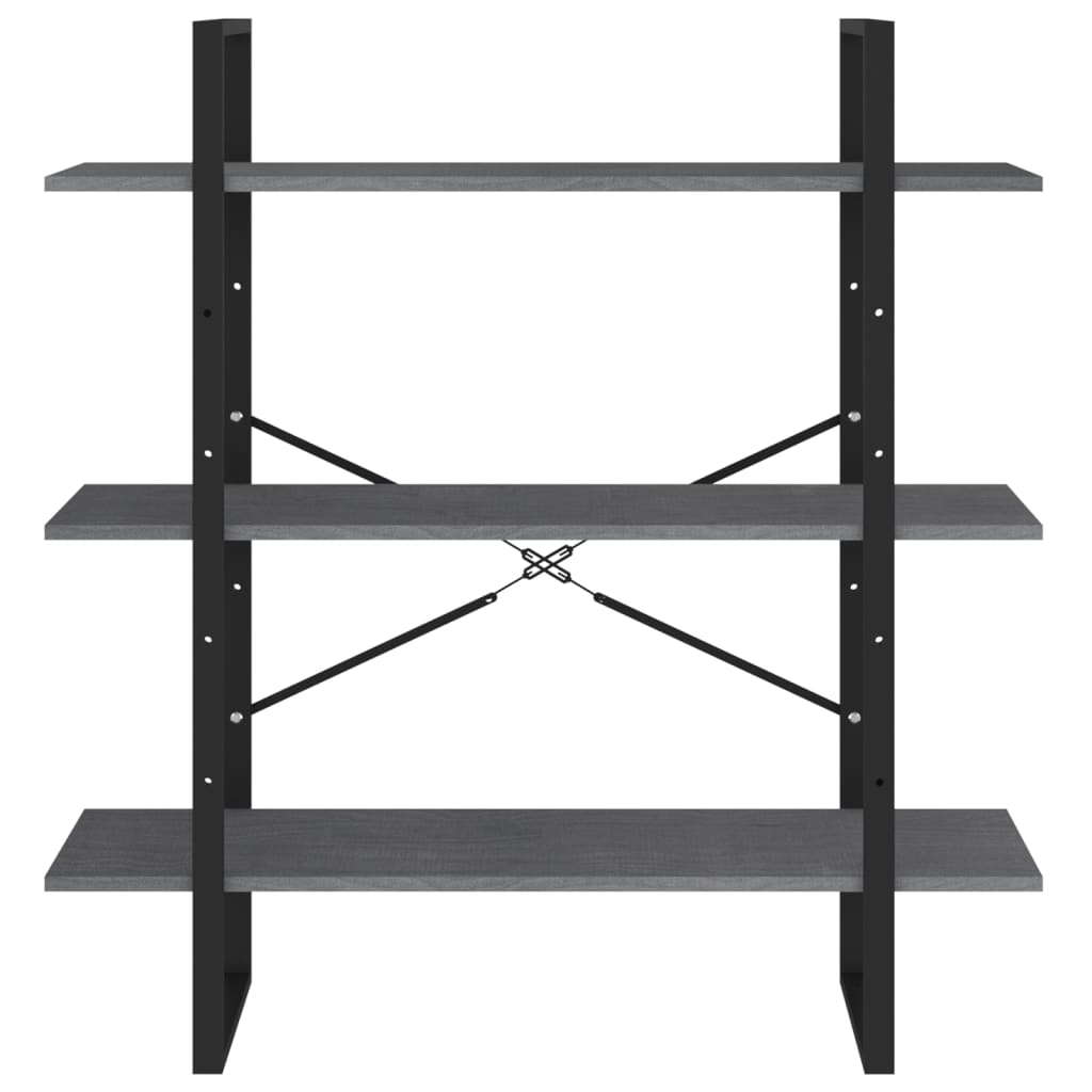 bogreol med 3 hylder 100x30x105 cm massivt fyrretræ grå