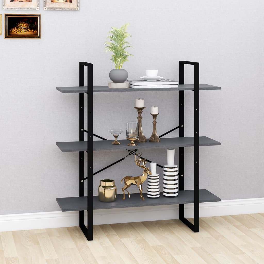 bogreol med 3 hylder 100x30x105 cm massivt fyrretræ grå